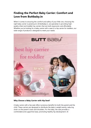 Find Comfort and Love in Baby Carriers at Buttbaby.in