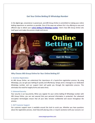 Get Your Online Betting ID WhatsApp Number
