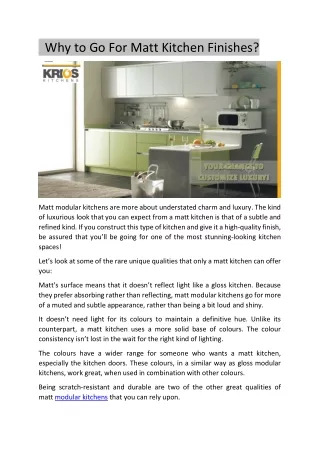 Why to Go For Matt Kitchen Finishes