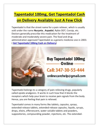 Get Tapentadol 100mg Cash on Delivery Available Just A Few Click