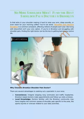 No More Shoulder Woes Find the Best Shoulder Pain Doctor in Brooklyn