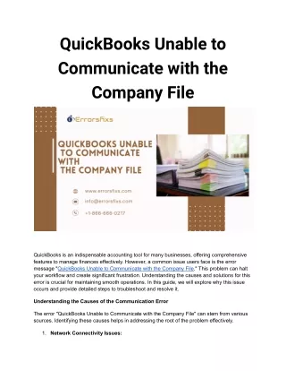 QuickBooks Unable to Communicate with the Company File