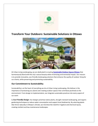 Transform Your Outdoors: Sustainable Solutions in Ottawa