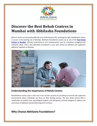 Best Rehab Centres in Mumbai with Abhilasha Foundations