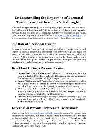 Understanding the Expertise of Personal Trainers in Twickenham & Teddington