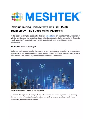 Revolutionizing Connectivity with BLE Mesh Technology_ The Future of IoT Platforms