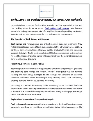 Unveiling the Power of Bank Ratings and Reviews