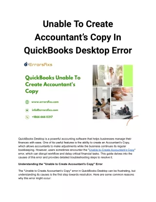 Unable To Create Accountant’s Copy In QuickBooks Desktop Error