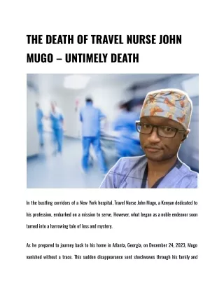 THE DEATH OF TRAVEL NURSE JOHN MUGO – UNTIMELY DEATH