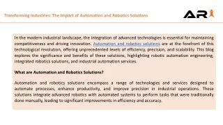 Transforming Industries: The Impact of Automation and Robotics Solutions