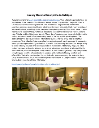 Luxury Hotel at best price in Udaipur