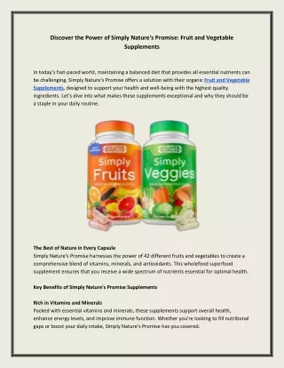 Discover the Power of Simply Nature's Promise: Fruit and Vegetable Supplements