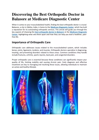 Discovering the Best Orthopedic Doctor in Balasore at Medicare Diagnostic Cente
