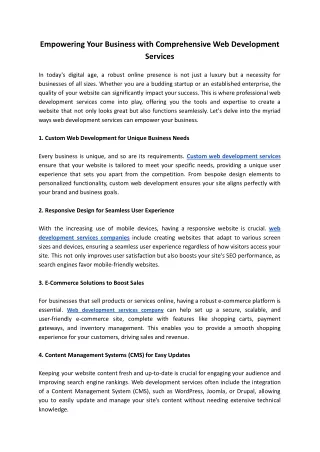 Empowering Your Business with Comprehensive Web Development Services