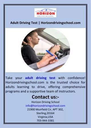 Adult Driving Test  Horizondrivingschool.com