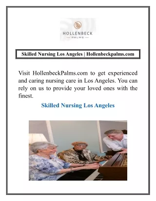 Skilled Nursing Los Angeles | Hollenbeckpalms.com