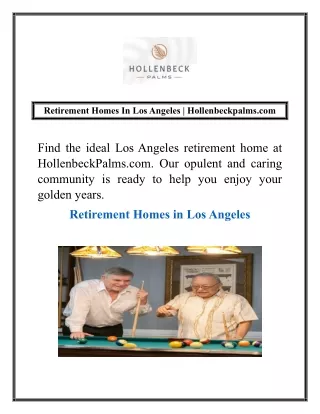 Retirement Homes In Los Angeles | Hollenbeckpalms.com