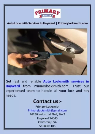 Auto Locksmith Services In Hayward  Primarylocksmith.com