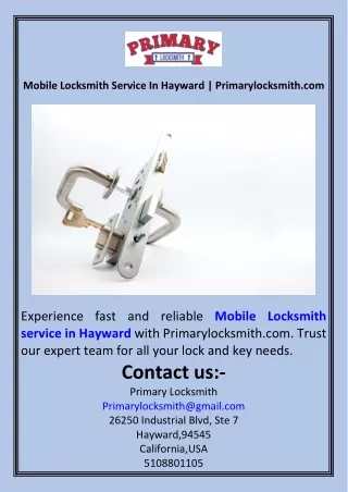 Mobile Locksmith Service In Hayward  Primarylocksmith.com