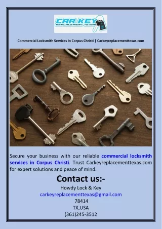 Commercial Locksmith Services In Corpus Christi  Carkeyreplacementtexas.com