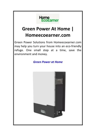 Green Power At Home  Homeecoearner.com