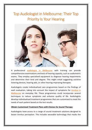 Top Audiologist in Melbourne Their Top Priority Is Your Hearing