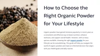 How to Choose the Right Organic Powder for Your Lifestyle