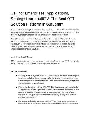 OTT for Enterprises_ Applications, Strategy from multiTV_ The Best OTT Solution Platform in Gurugram