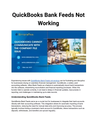QuickBooks Bank Feeds Not Working