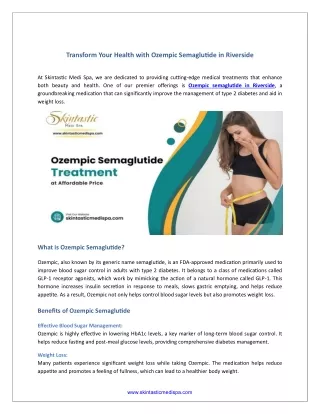 Transform Your Health with Ozempic Semaglutide in Riverside