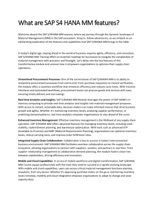 What are SAP S4 HANA MM features