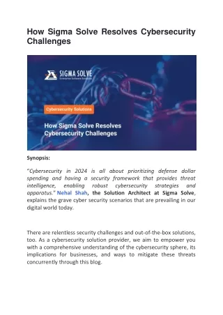How Sigma Solve Resolves Cybersecurity Challenges