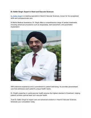 Dr. Balbir Singh: Expert in Heart and Vascular Sciences