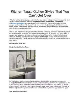 Kitchen Taps: Unforgettable Styles for 2024 - Kohler Nepal