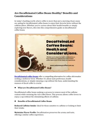 Are Decaffeinated Coffee Beans Healthy Benefits and Considerations