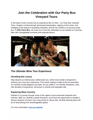 Join the Celebration with Our Party Bus Vineyard Tours