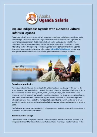 Explore indigenous Uganda with authentic Cultural Safaris in Uganda