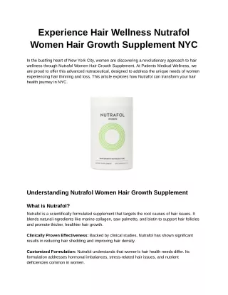 Experience Hair Wellness Nutrafol Women Hair Growth Supplement NYC