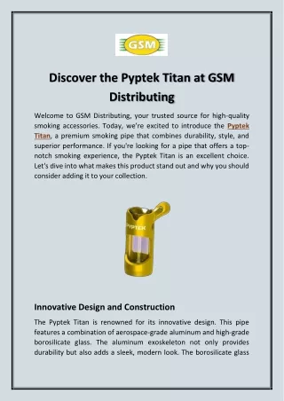 Discover the Pyptek Titan at GSM Distributing