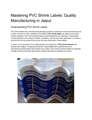 Mastering PVC Shrink Labels_ Quality Manufacturing in Jaipur
