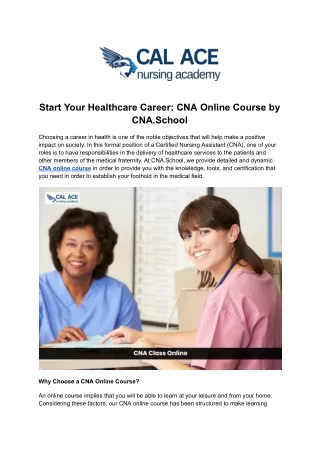 Start Your Healthcare Career_ CNA Online Course by CNA