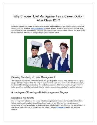 Why Choose Hotel Management as a Career Option After Class 12th