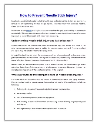 How to Prevent Needle Stick Injury_