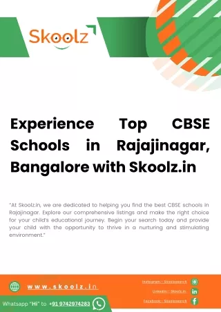 Discover Excellence: CBSE Schools in Rajajinagar, Bangalore via Skoolz