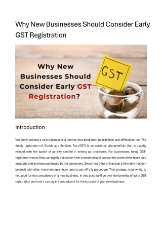 Why New Businesses Should Consider Early GST Registration