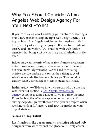 Why You Should Consider A Los Angeles Web Design Agency For Your Next Project