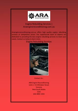 Engine Rebuilding Services Araenginereconditioning com au