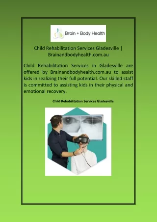 Child Rehabilitation Services Gladesville  Brainandbodyhealth com au