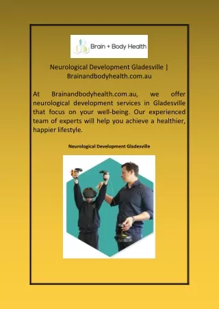 Neurological Development Gladesville Brainandbodyhealth com au