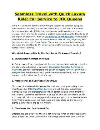 Seamless Travel with Quick Luxury Ride Car Service to JFK Queens